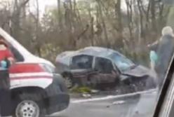 Авто зависло на ограждении: под Киевом произошло лобовое ДТП (видео)