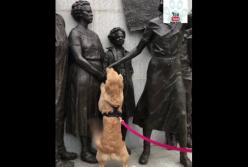 Пес перепутал памятник с настоящими людьми (видео)