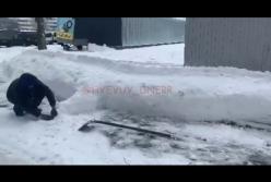 В Днепре слепили огромного снежного крокодила (видео)