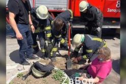 В Запорожье женщина по пояс провалилась под землю (видео)