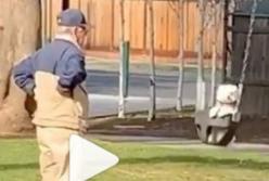 В сети хохочут над дедом, который качает в качели собаку (видео)