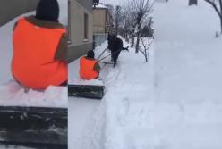 На Львовщине коммунальщик запряг коня в сани для уборки снега (видео)