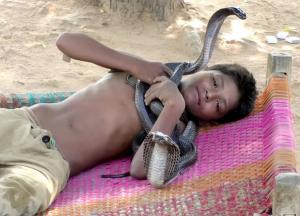 Современный Маугли: 7-летний мальчик спит, купается и играет со смертельно опасными змеями прямо в джунглях (видео)