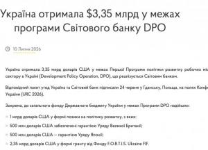 Україна отримала $3,35 мільярда від Світового банку на стабільність бюджету