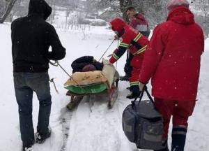 На Львовщине больную с инфарктом пришлось везти на санях (фото)