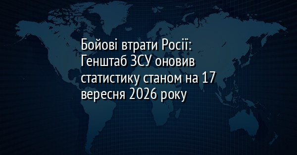 Бойові втрати Росії: Генштаб ЗСУ оновив статистику станом на 17 вересня 2026 року